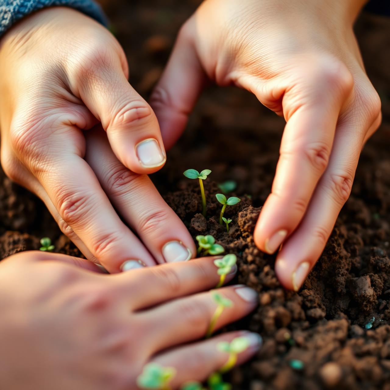 Hands cradling earth and new sprouts